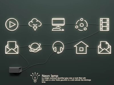 Neon Lighting Set with Various Icon Shapes for Decorative Illumination 3d model