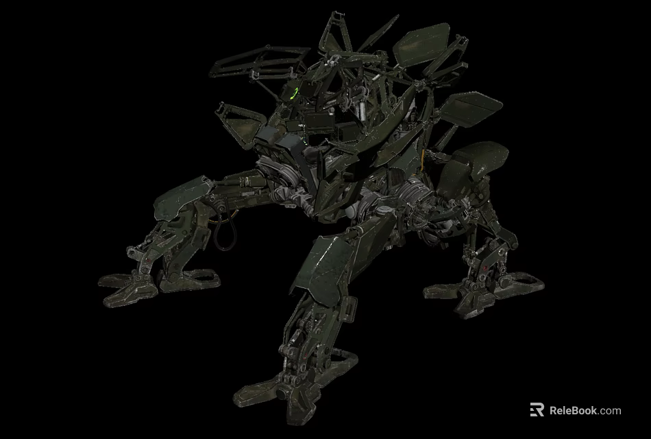 Futuristic Mechanical Creature With Multi Legged Structure And Green Glowing Eyes 3d model