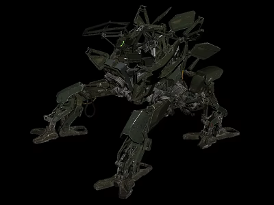 Futuristic Mechanical Creature With Multi Legged Structure And Green Glowing Eyes 3d model