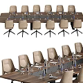 Wooden Conference Table With Multiple Chairs Water Bottles And Power Outlets On Wall Panel
