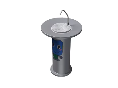 Cute Cylindrical Washbasin With Round Countertop Faucet And Blue Smiling Cartoon Character 3d model