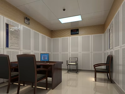 Professional Monitoring Room Interior With Control Desk Multiple Monitors Soundproof Walls And Lighting 3d model