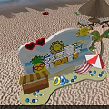 Vibrant Summer Beach Scene With Sun Palm Tree Umbrella Kiosk And Colorful Balls