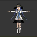 Magical Game Movie Character With Black Wizard Hat Blue Twin Braids White Dress And Boots