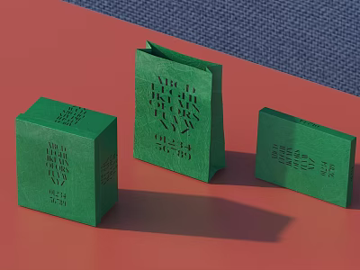Green Decorative Ornament Set With Three Pieces Different Shapes And Black Patterns 3d model