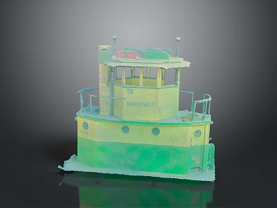 Yellow Green Toy Tugboat Model with Cabin Railings and Upper Structure 3d model