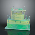 Yellow Green Toy Tugboat Model with Cabin Railings and Upper Structure