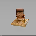 Elegant Orange Leather Tufted Diamond Pattern Armchair On Wooden Platform 3d model