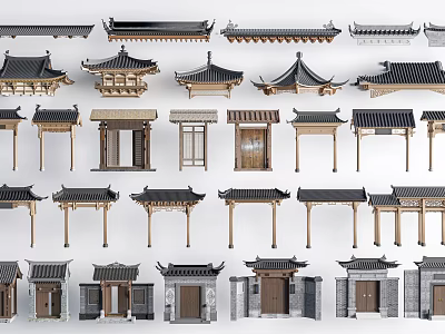 Traditional Chinese Paifang Gateways With Ancient Architectural Wooden Structures and Classic Roof Designs 3d model