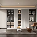 Modern Walk in Closet Interior Design With Built in Cabinets Hanging Clothes And Central Bench