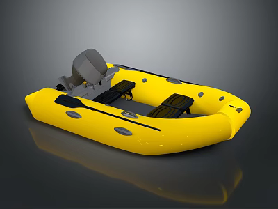 Yellow Inflatable Boat With Motor And Black Seats On Gray Background 3d model