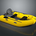 Yellow Inflatable Boat With Motor And Black Seats On Gray Background