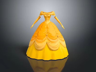 Elegant Yellow Princess Dress with Bow Detail and Fluffy Skirt Design 3d model