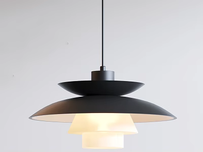Modern Black Multi Layered Pendant Light With White Inner Shade Design 3d model