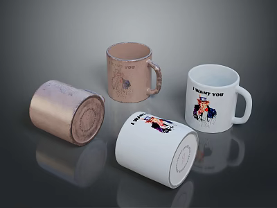 Various Designed Mugs With Different Colors And Printed Patterns For Daily Use 3d model