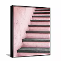 Pink Wall Staircase With Black Steps And Textured Surface Design