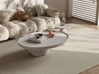 White Round Coffee Table With Books Decorative Bowl And Fruits In Modern Living Room 3d model
