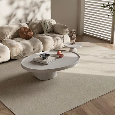 White Round Coffee Table With Books Decorative Bowl And Fruits In Modern Living Room 3d model