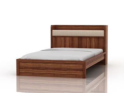 Modern Wooden Double Bed With Beige Fabric Headboard And Smooth Minimalist Design 3d model