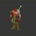 3D Model Muscular Fantasy Warrior with White Beard Blue Armor Holding Weapon