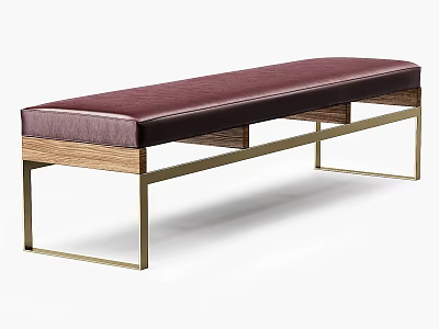 Modern Ottoman Bench With Maroon Leather Seat And Gold Metal Frame 3d model