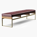 Modern Ottoman Bench With Maroon Leather Seat And Gold Metal Frame