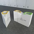 Public Facilities Three Waste Sorting Bins With Colored Lids On Hexagonal Paved Ground 3d model