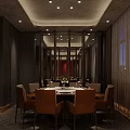 Elegant Private Dining Room With Round Table Brown Chairs Large Windows And Decorative Plant