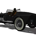 Classic Black Convertible Vintage Car With Silver Grille White Wheels And Person