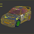 Blue Rally Car With BLUTUTU Logo Yellow Graphics And Gold Wheels