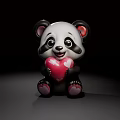 Cute Black And White Panda Doll Holding Red Heart With Pink Ears