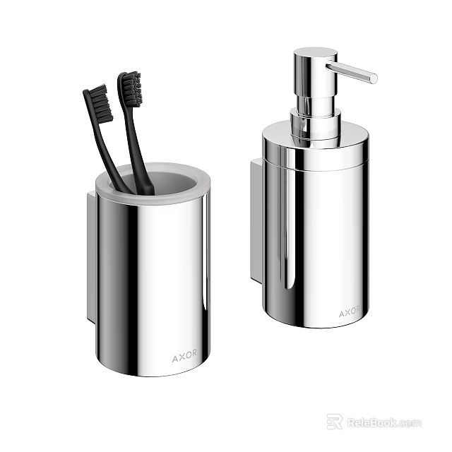 Modern Chrome Bathroom Accessories With Toothbrush Holder And Soap Dispenser 3d model 