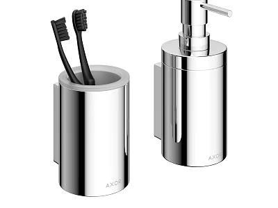 Modern Chrome Bathroom Accessories With Toothbrush Holder And Soap Dispenser 3d model