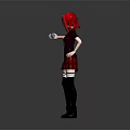 Game Character Featuring Red Hair Black Top Red Plaid Skirt Black Socks And Blue Ball