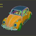 Vintage Yellow Beetle Car With Blue Roof And Classic Retro Exterior Design