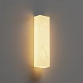 Rectangular Marble Wall Lamp Featuring Warm Yellow Light and Natural Veins on Gray Wall 3d model