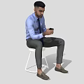 Realistic Characters Modern Characters Men Background Characters Static Characters Sitting Playing Mobile Phone Drinking Coffee 3d model