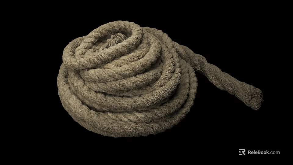 Strong Thick Braided Natural Colored Coiled Rope Household Item For Home Use 3d model 