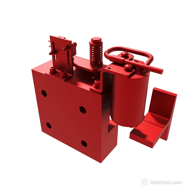 Red Mechanical Industrial Component With Metal Base Spring Handle And Cylindrical Container 3d model 