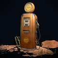 Vintage Public Facility Two Orange Gas Pumps With Old Signs And Hoses
