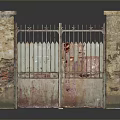 Vintage Rustic Iron Gate With Stone Pillars And Weathered Rusty Finish Design Structure 3d model