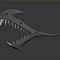 Reptile with Gray Skin Sharp Teeth and Open Mouth Showing Fangs