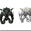 Game Movie Characters Two Black Silver Armored Demonic Creature Figures