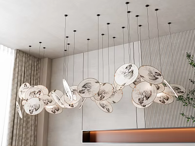 Elegant Modern Chandelier With Multiple Circular Plates And Artistic Patterns In Interior Room 3d model