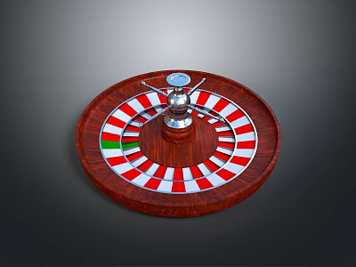 Roulette Wheel Household Item With Red White Compartments Wooden Base And Metal Components 3d model