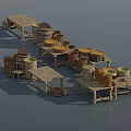 Garden Decorations Featuring Wooden Tables Barrels Baskets And Assorted Containers 3d model