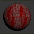 Vibrant Red Decorative Sphere With White Stripes And Glossy Surface Design