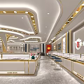 Luxury Modern Jewelry Store Interior Design With Golden Trim Display Counters And Soft Ambient Lighting