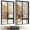 Modern Black Frame Double Doors Featuring Vertical Striped Glass for Home Interior