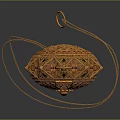 Golden Tea Set With Intricate Patterns Circular Design Red Gem Center And Chain Decoration